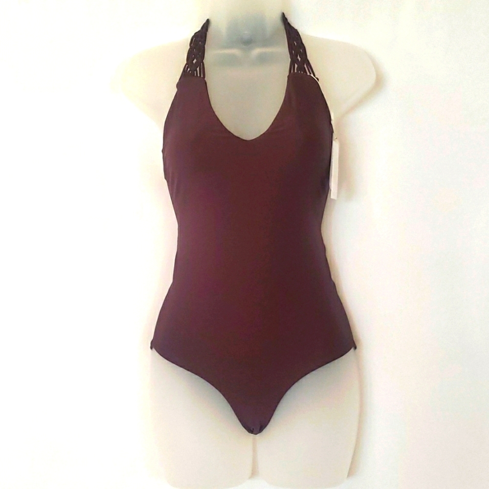 NWT Mikoh "Manu" Crochet One Piece Dark Red Maroon Size XS